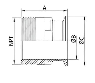 Sanitary Female 22MP clamped pipe adaptor