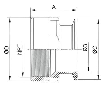 Sanitary Female 22MP clamped pipe adaptor