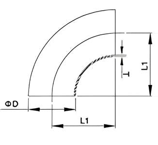 Sanitary 2WCL Butt weld 90D short