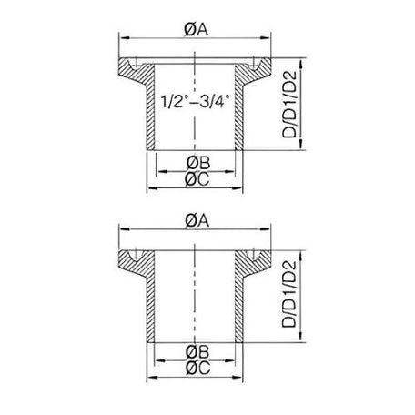 Sanitary 14WMP-14MMP-14AMP ferrule