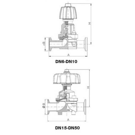 SS manual clamped diaphragm valve for food