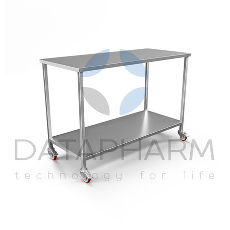 Mobile stainless steel table with shelf