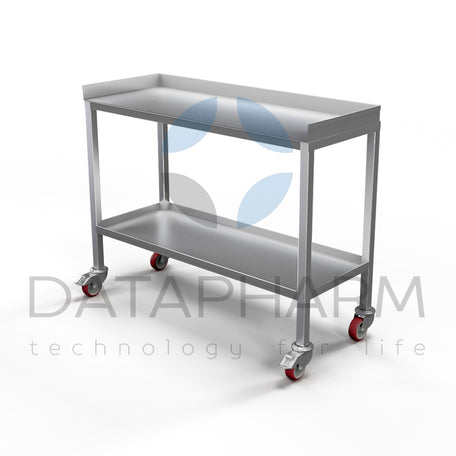 Mobile Stainless Steel Table with Shelf and Raised Edges