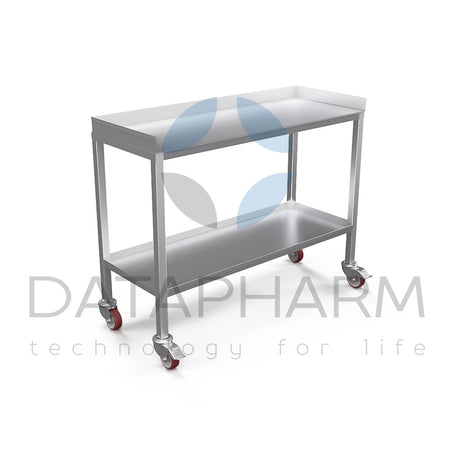 Mobile Stainless Steel Table with Shelf and Raised Edges