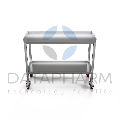 Mobile Stainless Steel Table with Shelf and Raised Edges