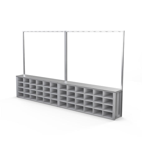 One-Sided Pharmaceutical Bench with Compartments and Vertical Rack