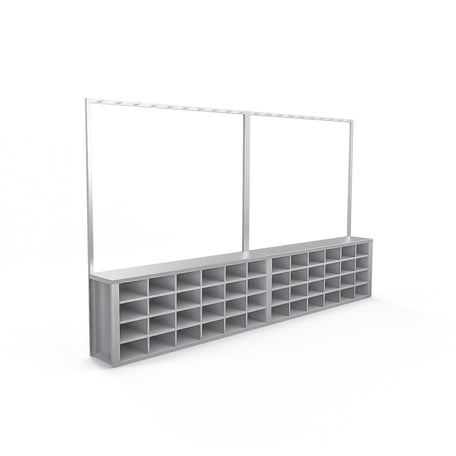 One-Sided Pharmaceutical Bench with Compartments and Vertical Rack