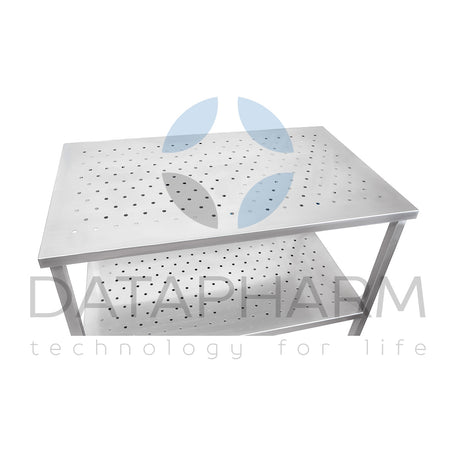 Stainless Steel Table with Perforated Top and Shelf