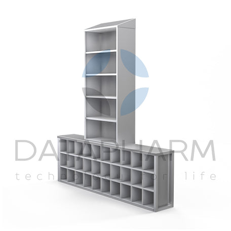 Wall-Mounted Stainless Steel Bench with Compartments and Rack