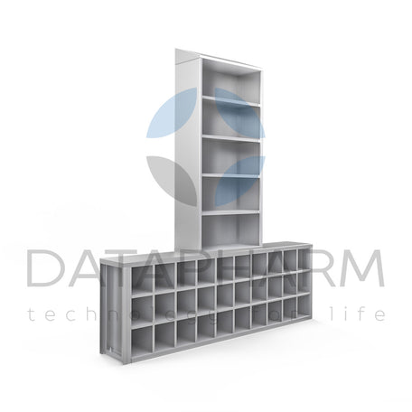 Wall-Mounted Stainless Steel Bench with Compartments and Rack